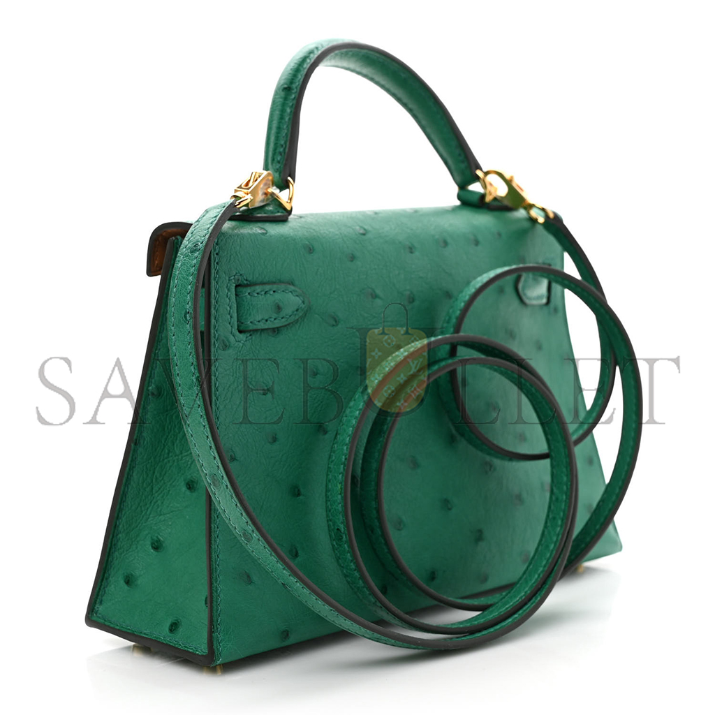 HERMÈS MASTER OSTRICH HORSESHOE KELLY SELLIER MINI 20 VERT VERTIGO GOLD (19*12*5.5cm)